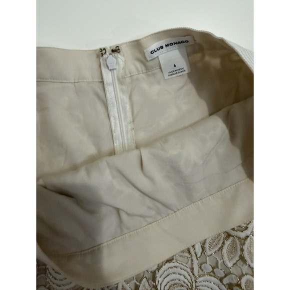 Club Monaco Floral A-line Mini Skirt Ivory and Gold Lace Size 6 - Picture 5 of 7